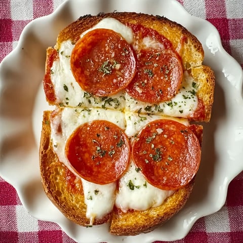 A slice of garlic toast with pepperoni on top.