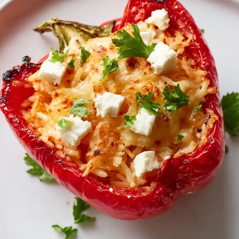 A red pepper with rice and cheese inside.