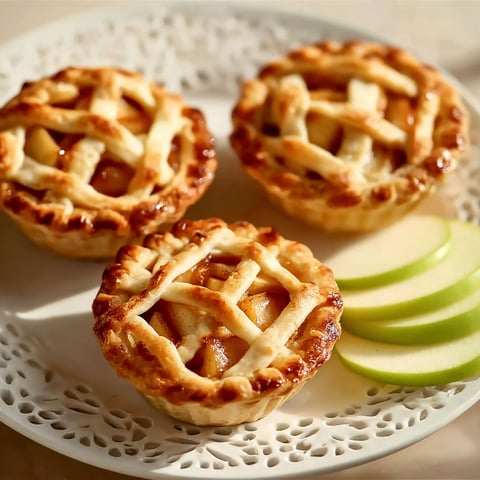 Three mini apple pies on a plate.