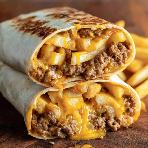 A burrito filled with beef and cheese.