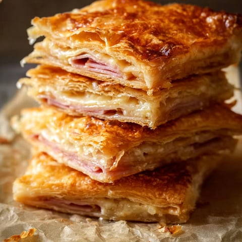 A stack of ham and cheese sandwiches.