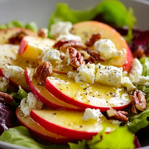 A salad with feta cheese and honeycrisp apples.
